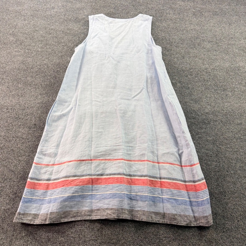 J. Jill Light Blue Midi Linen Dress with Coral and Navy Stripe Hem - Picture 2 of 8